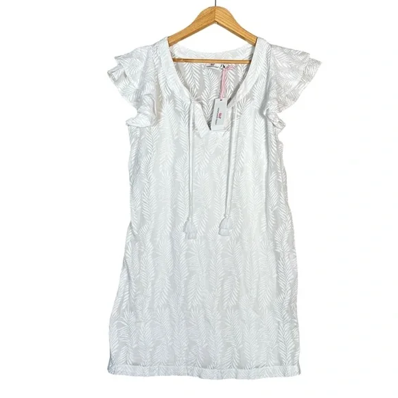 VINEYARD VINES Tasseled Embroidered Palm Tunic Shift Dress - Picture 3 of 11